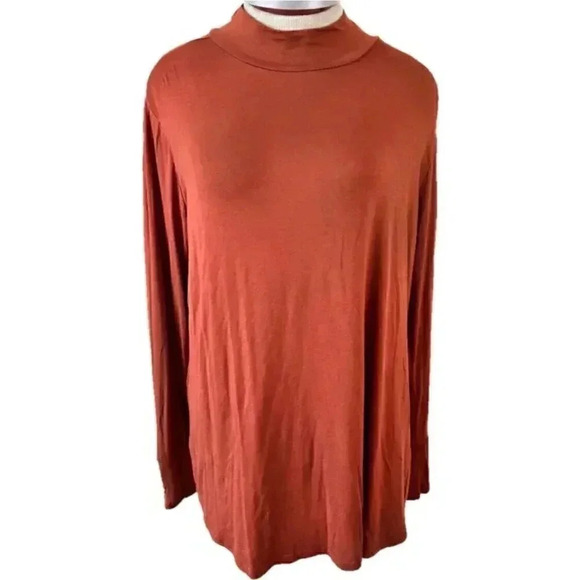 French Laundry Rust Top Tunic 2X XXL Long sleeve Mock Turtleneck Button Trim NWT - Picture 1 of 8